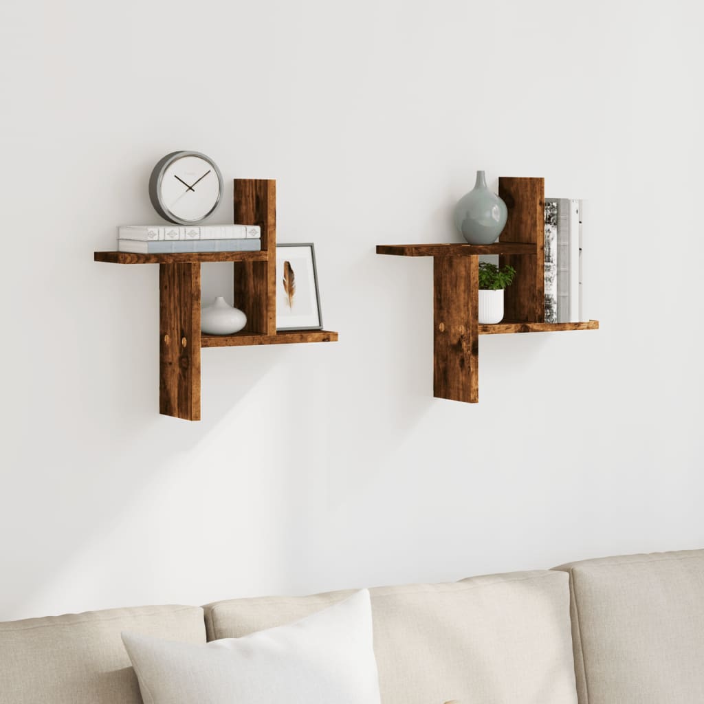 Wall shelves 2 pcs. Smoked oak 38x12x38 cm wood material