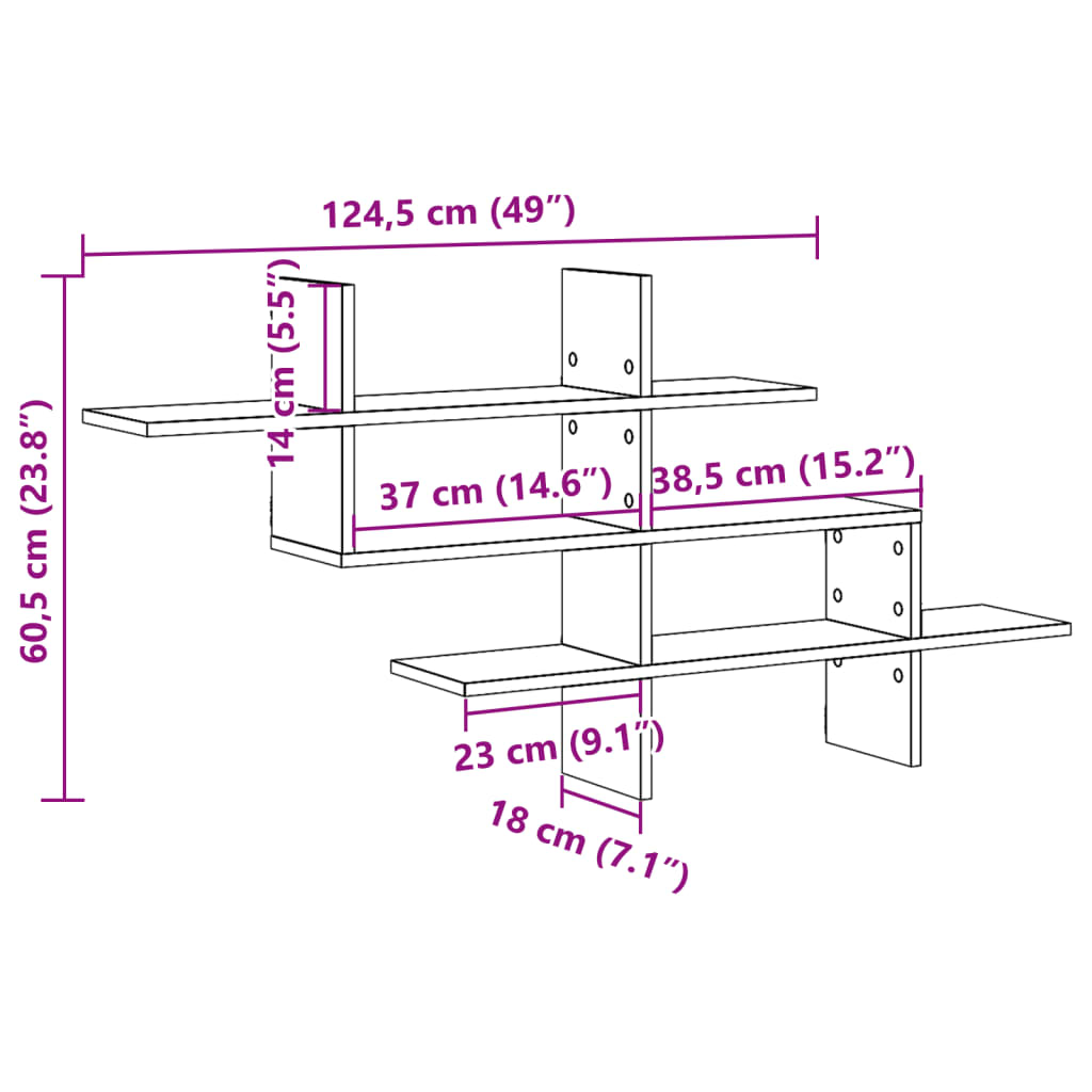 Wall shelf gray Sonoma 124.5x18x60.5 cm wood material