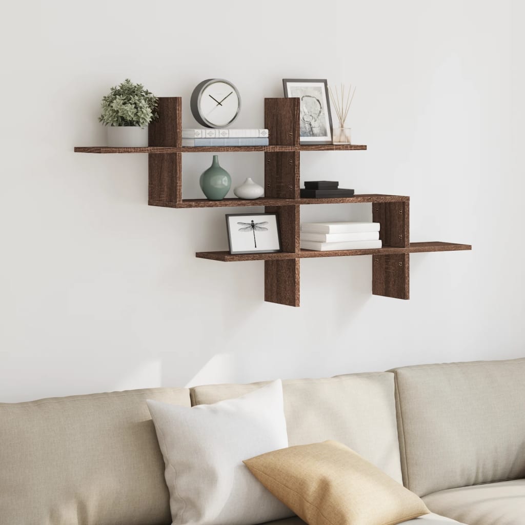 Wall shelf brown oak look 124.5x18x60.5 cm wood material