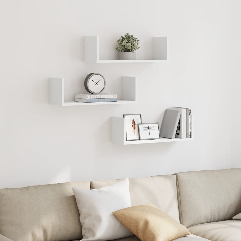 Wall shelves 3 pcs. White 58x18x18 cm wood material