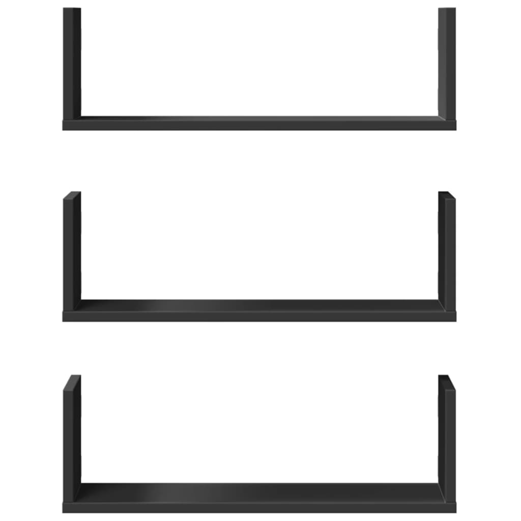 Wall shelves 3 pcs. Black 58x18x18 cm wood material