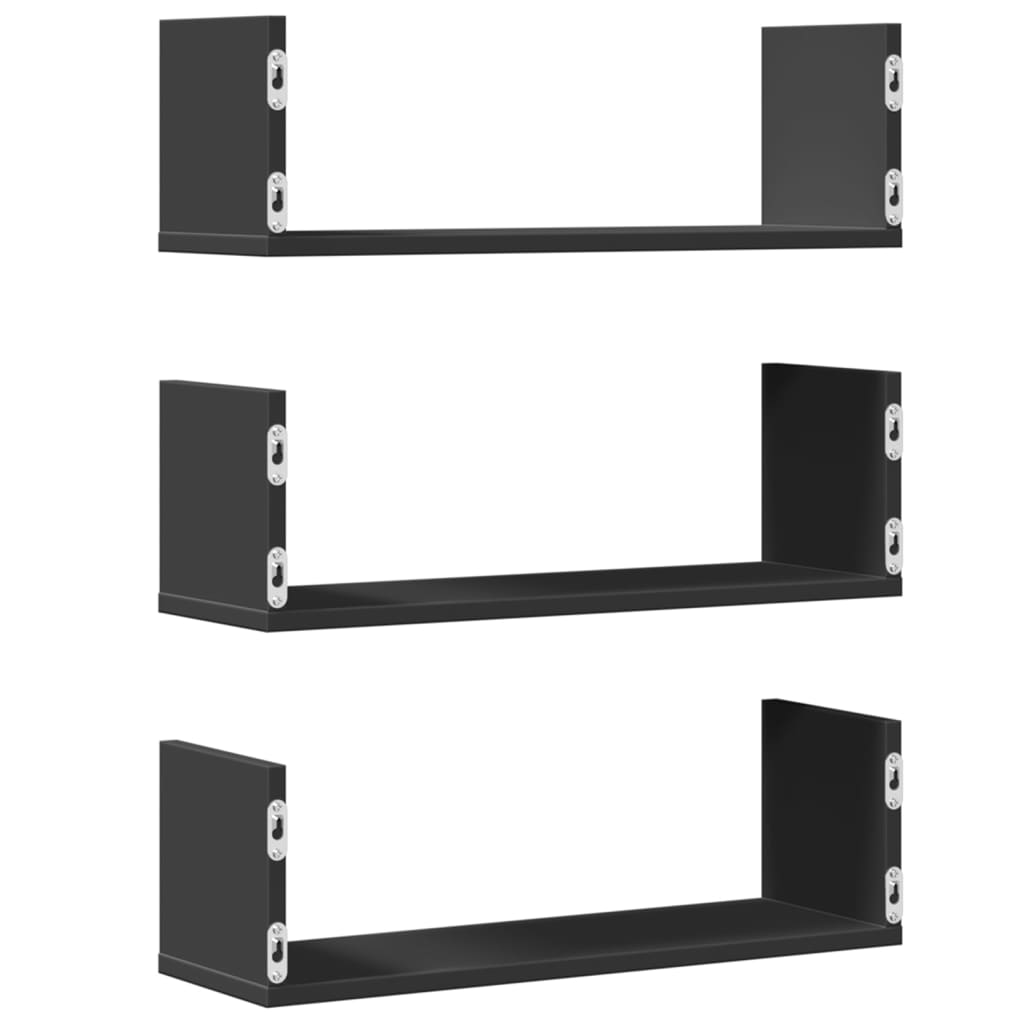 Wall shelves 3 pcs. Black 58x18x18 cm wood material