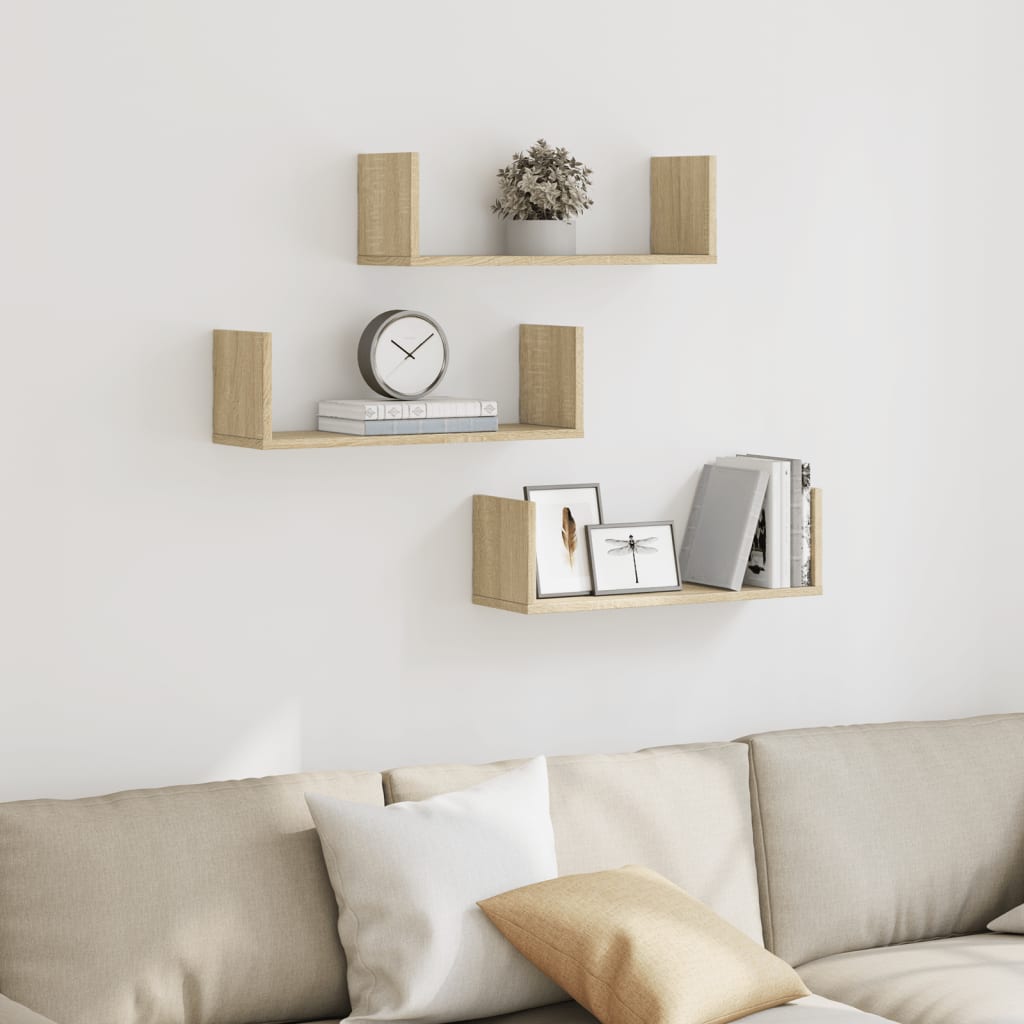 Wall shelves 3 pcs. Sonoma oak 58x18x18 cm wood material