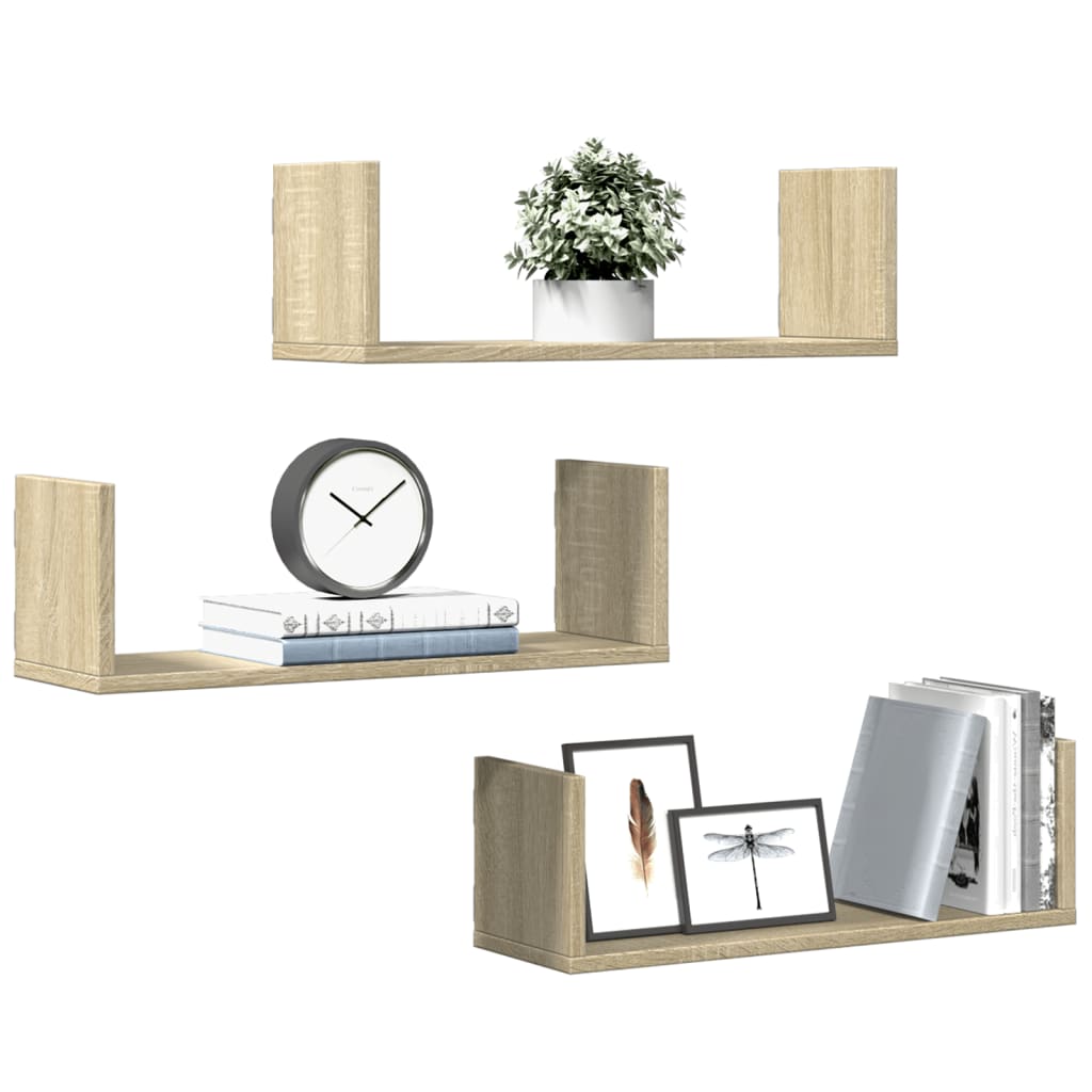 Wall shelves 3 pcs. Sonoma oak 58x18x18 cm wood material