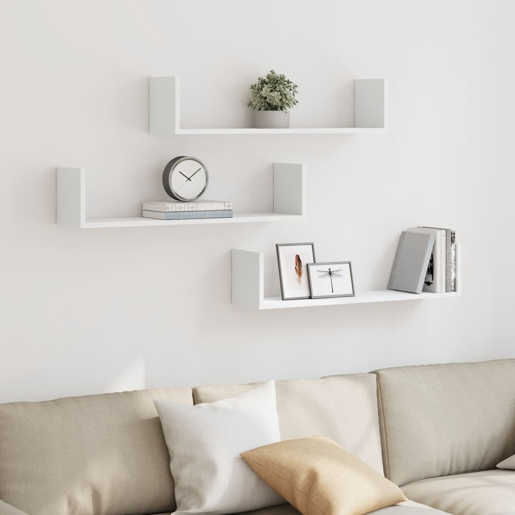 Wall shelves 3 pcs. White 80x18x18 cm wood material