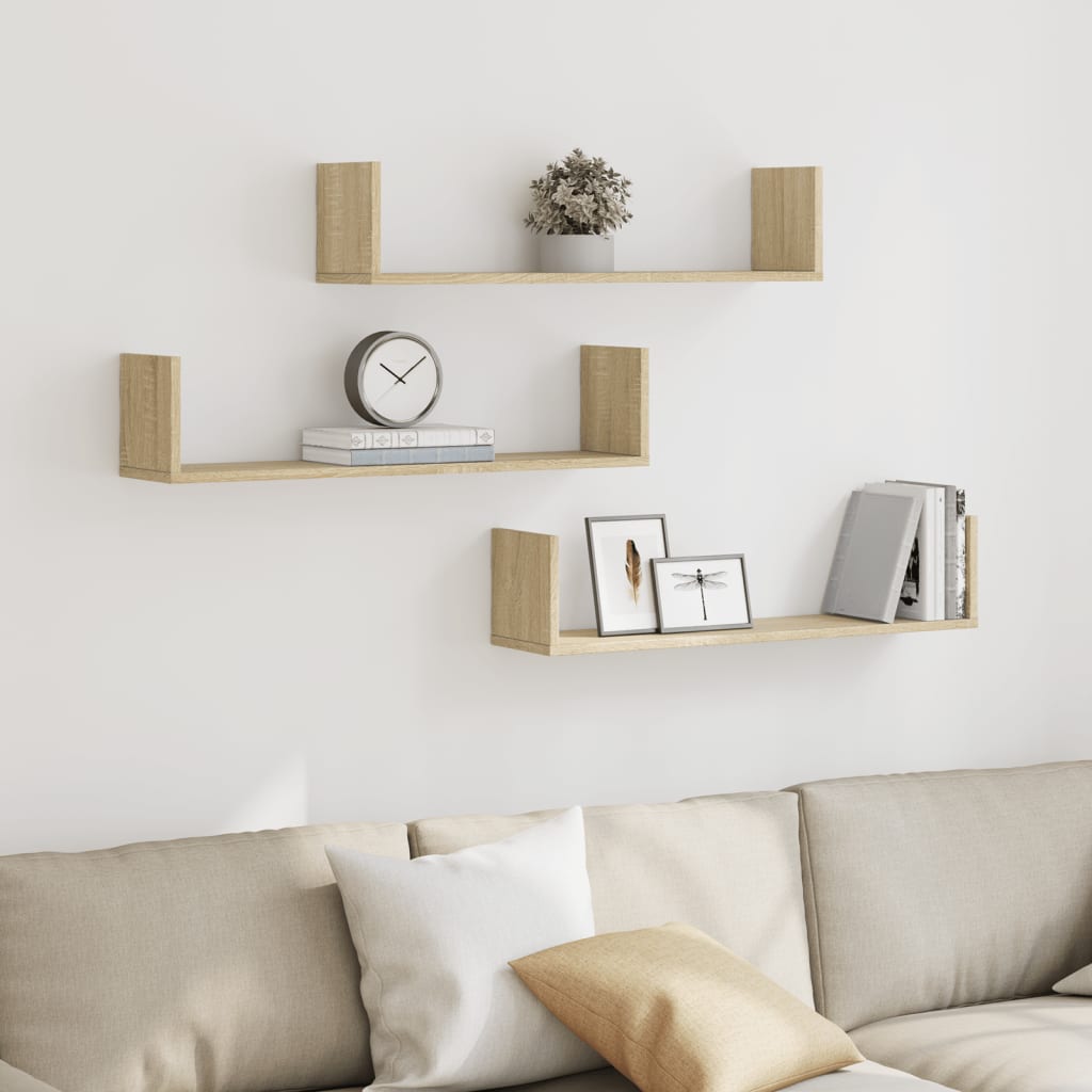 Wall shelves 3 pcs. Sonoma oak 80x18x18 cm wood material