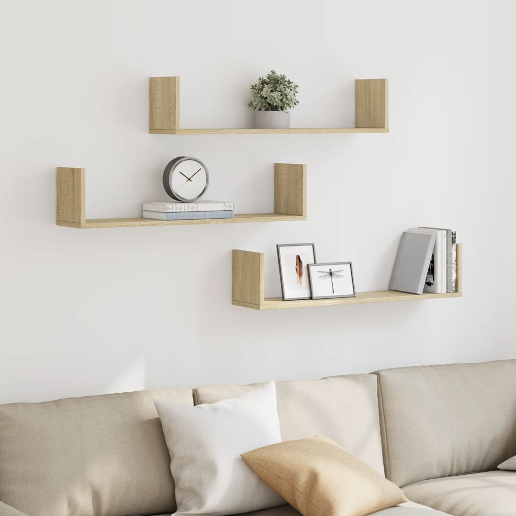 Wall shelves 3 pcs. Sonoma oak 80x18x18 cm wood material