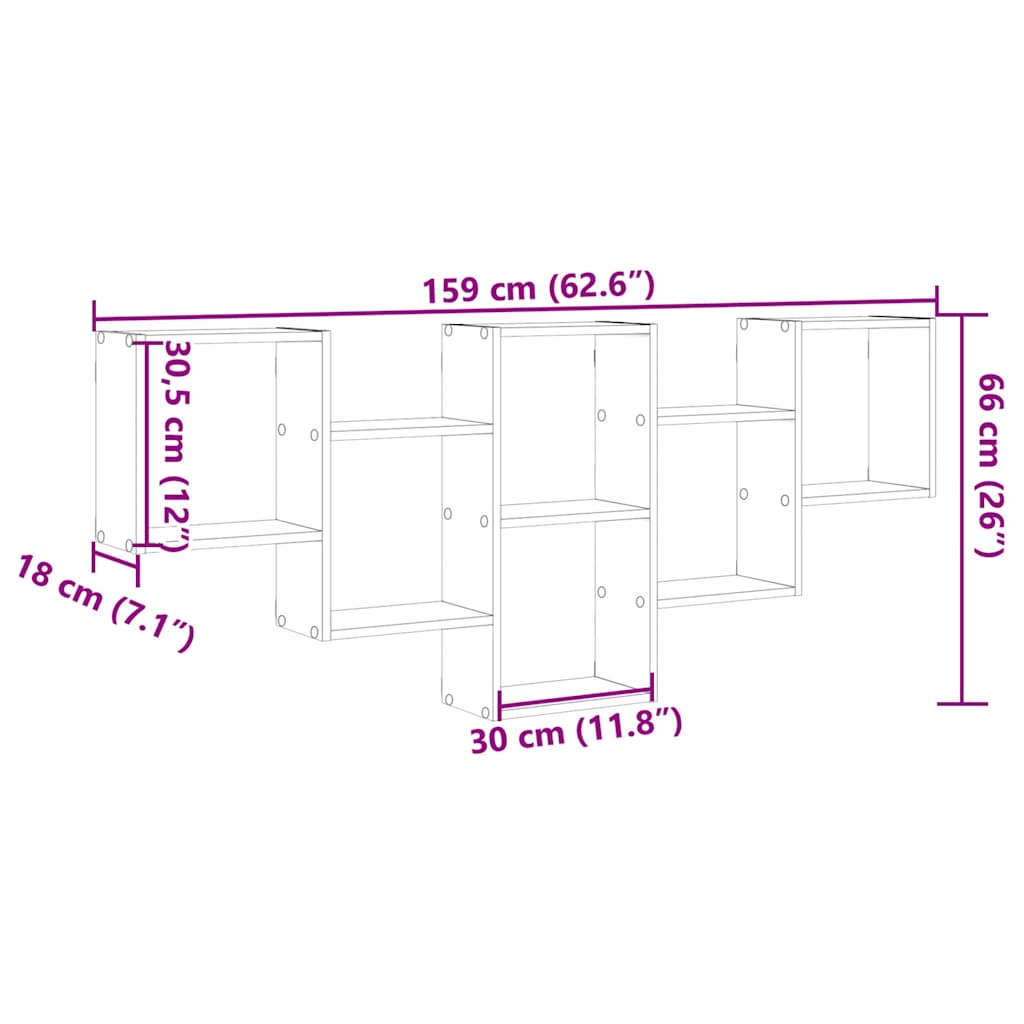 Wall shelf reclaimed wood look 159x18x66 cm wood material