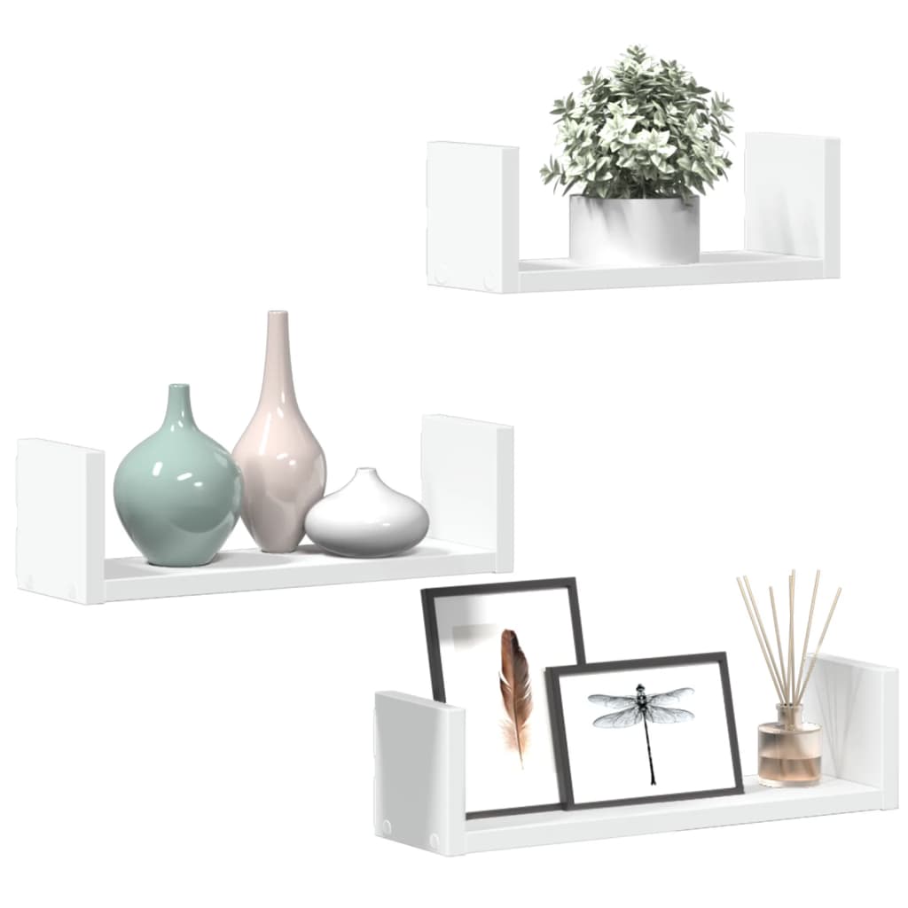 Wall shelf 3 pcs. White wood material