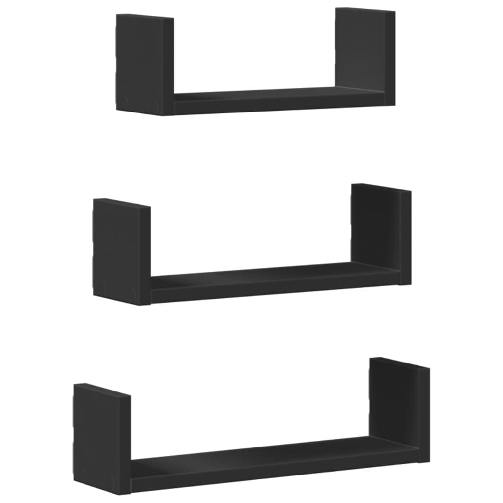 Wall shelf 3 pcs. Black wood material