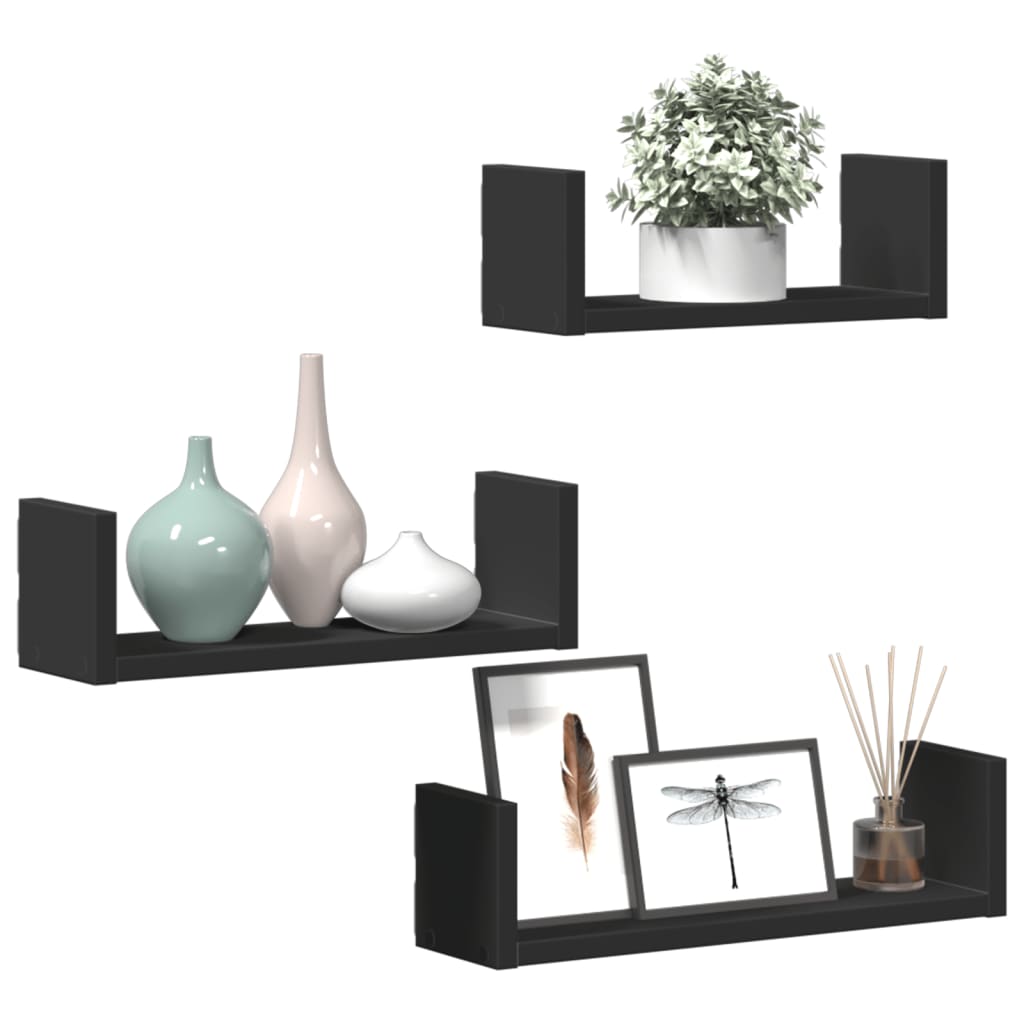 Wall shelf 3 pcs. Black wood material