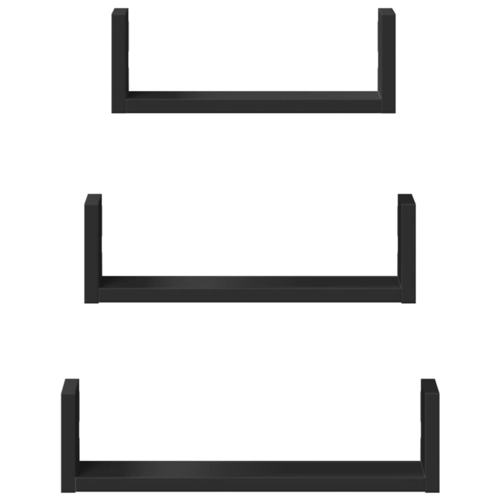 Wall shelf 3 pcs. Black wood material