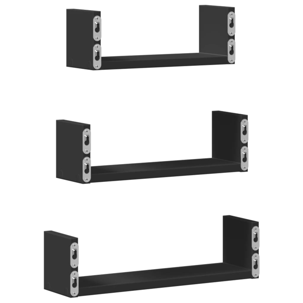 Wall shelf 3 pcs. Black wood material