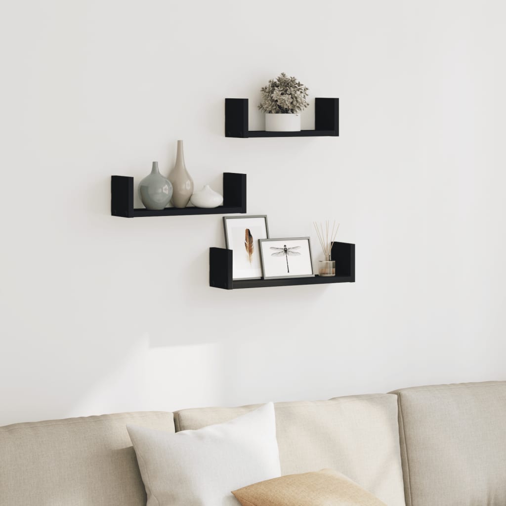 Wall shelf 3 pcs. Black wood material