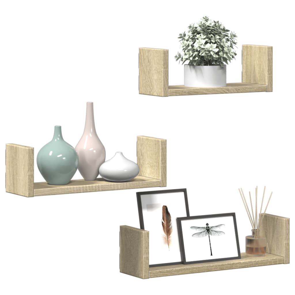 Wall shelf 3 pcs. Sonoma oak wood material