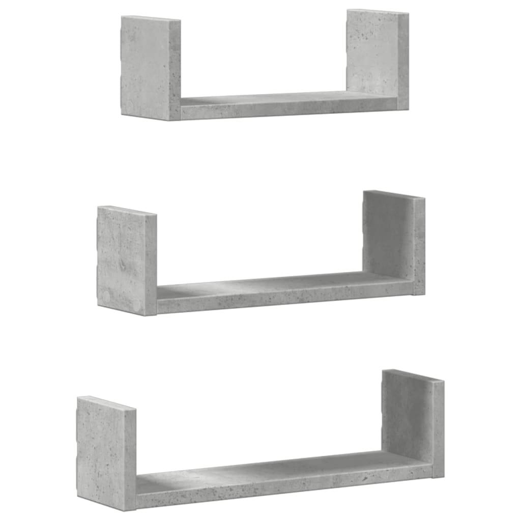 Wall shelf 3 pcs. Concrete gray wood material