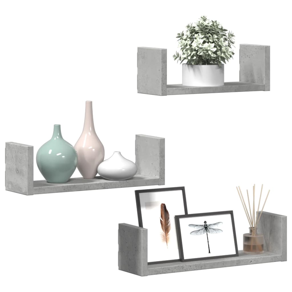 Wall shelf 3 pcs. Concrete gray wood material
