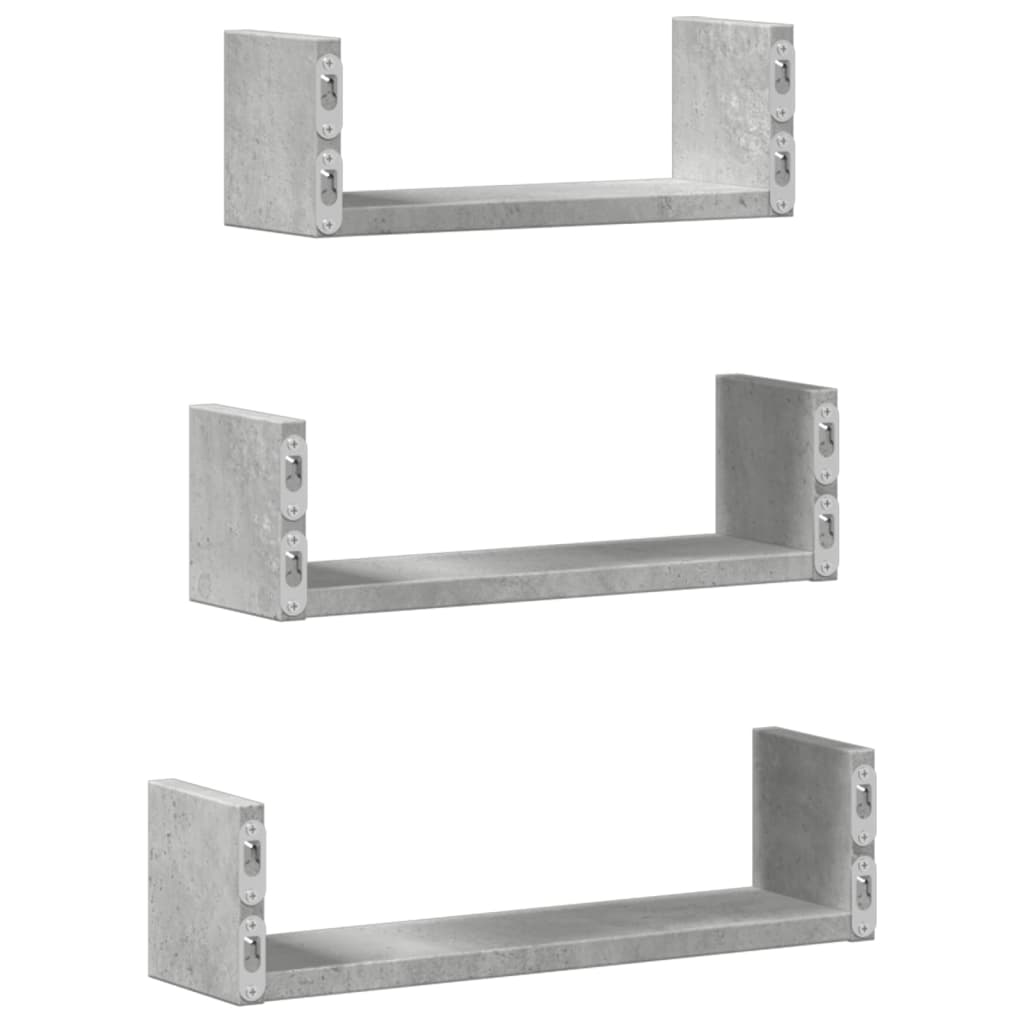Wall shelf 3 pcs. Concrete gray wood material
