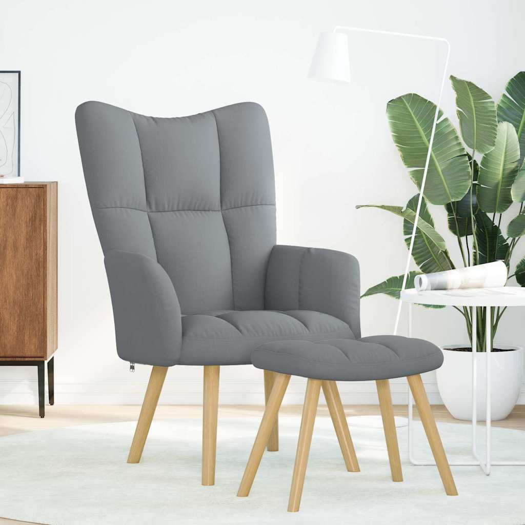 Fauteuil relax avec tabouret en tissu gris clair