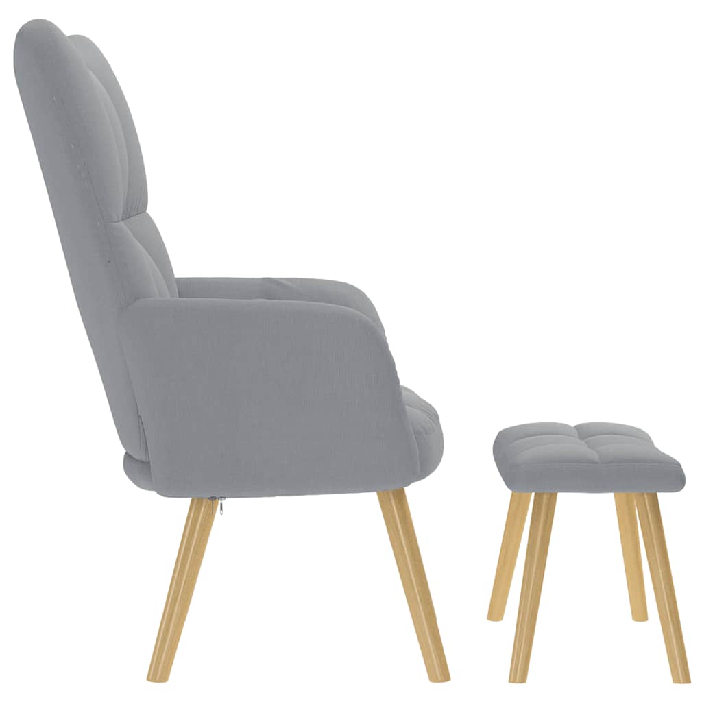 Fauteuil relax avec tabouret en tissu gris clair