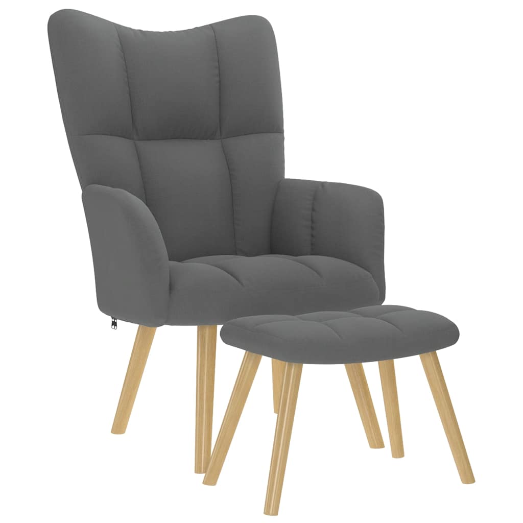 Fauteuil de relaxation avec tabouret tissu gris foncé