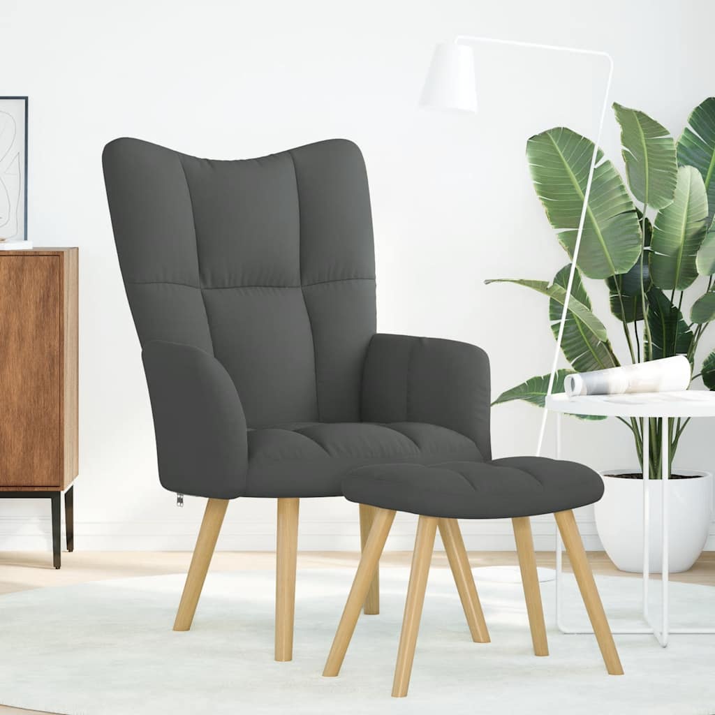 Fauteuil de relaxation avec tabouret tissu gris foncé