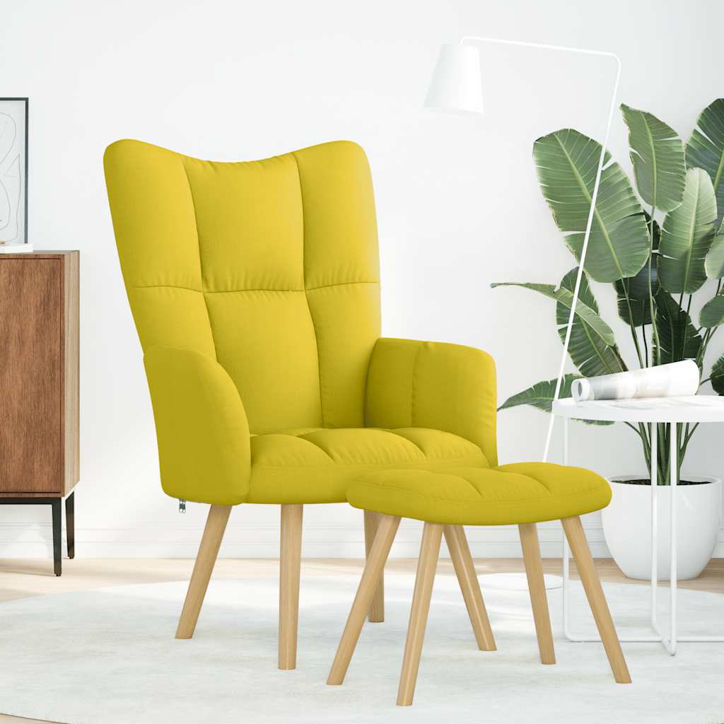 Fauteuil relax avec tabouret en tissu jaune clair
