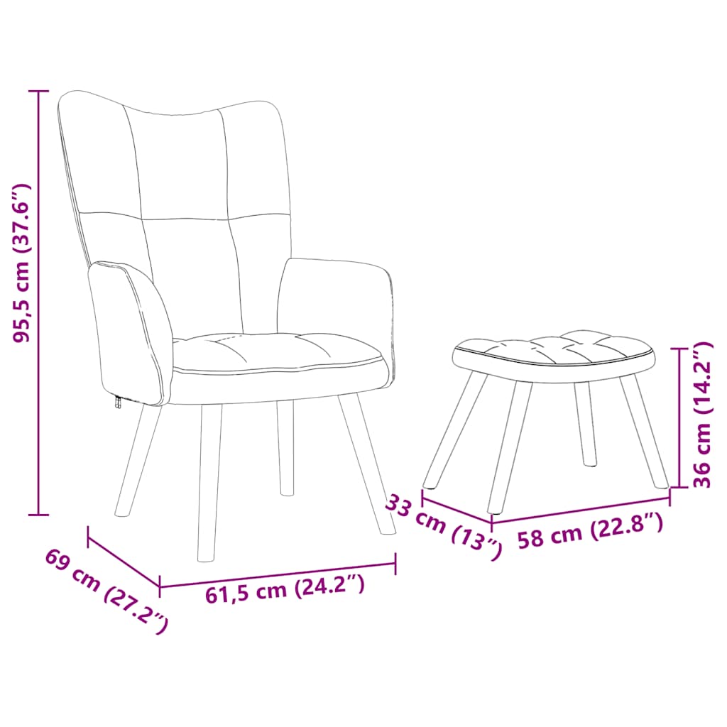 Fauteuil relax avec tabouret en tissu jaune clair