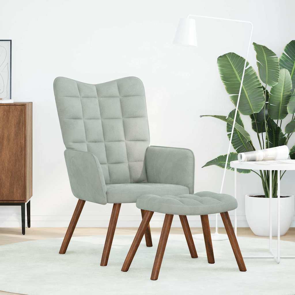 Fauteuil relax avec tabouret en velours gris clair