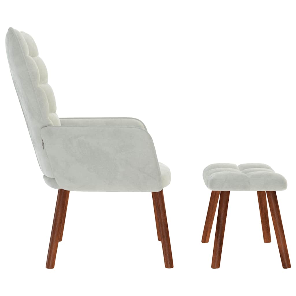 Fauteuil relax avec tabouret en velours gris clair