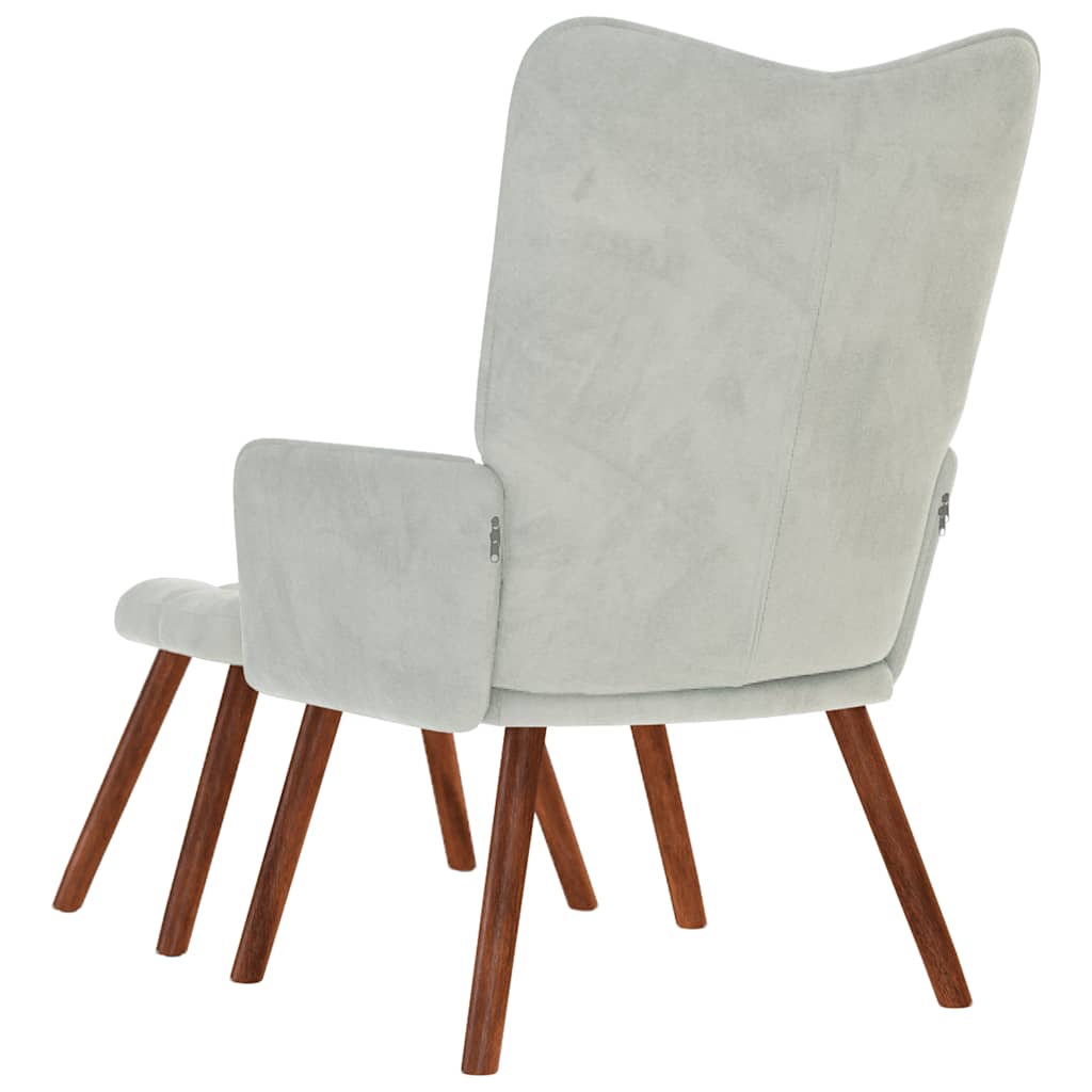 Fauteuil relax avec tabouret en velours gris clair