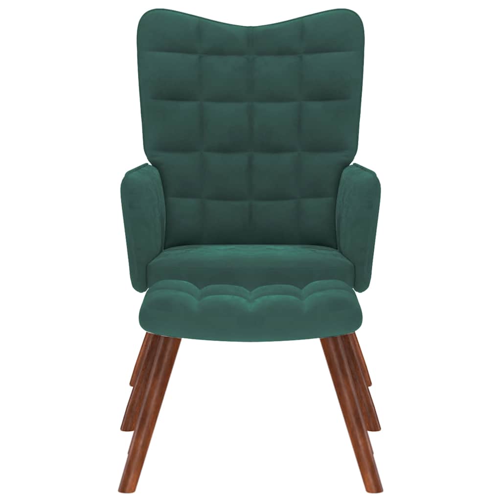 Fauteuil relax avec tabouret en velours vert foncé