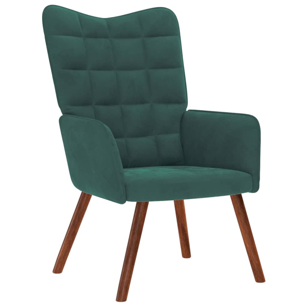 Fauteuil relax avec tabouret en velours vert foncé