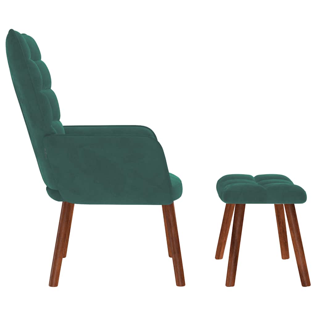 Fauteuil relax avec tabouret en velours vert foncé