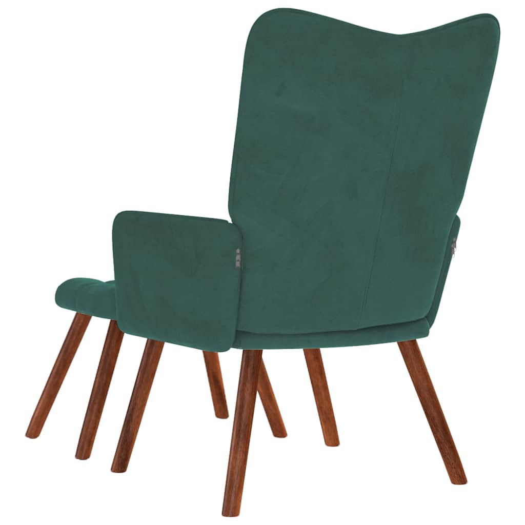 Fauteuil relax avec tabouret en velours vert foncé