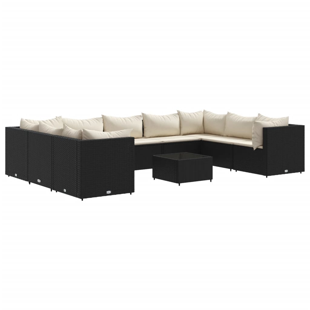 10-tlg. Garten-Lounge-Set mit Kissen Schwarz Poly Rattan