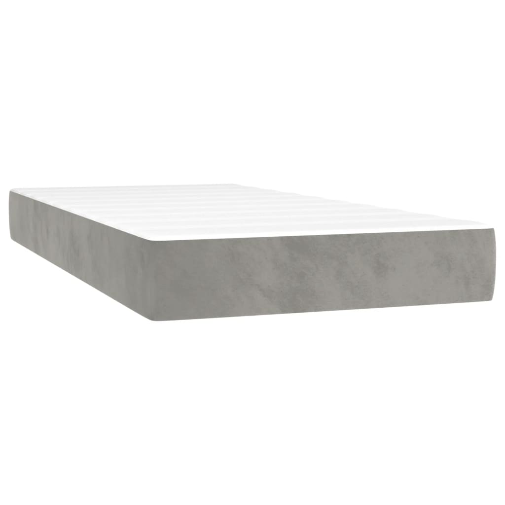 Pocket spring mattress light grey 100x210x20 cm velvet