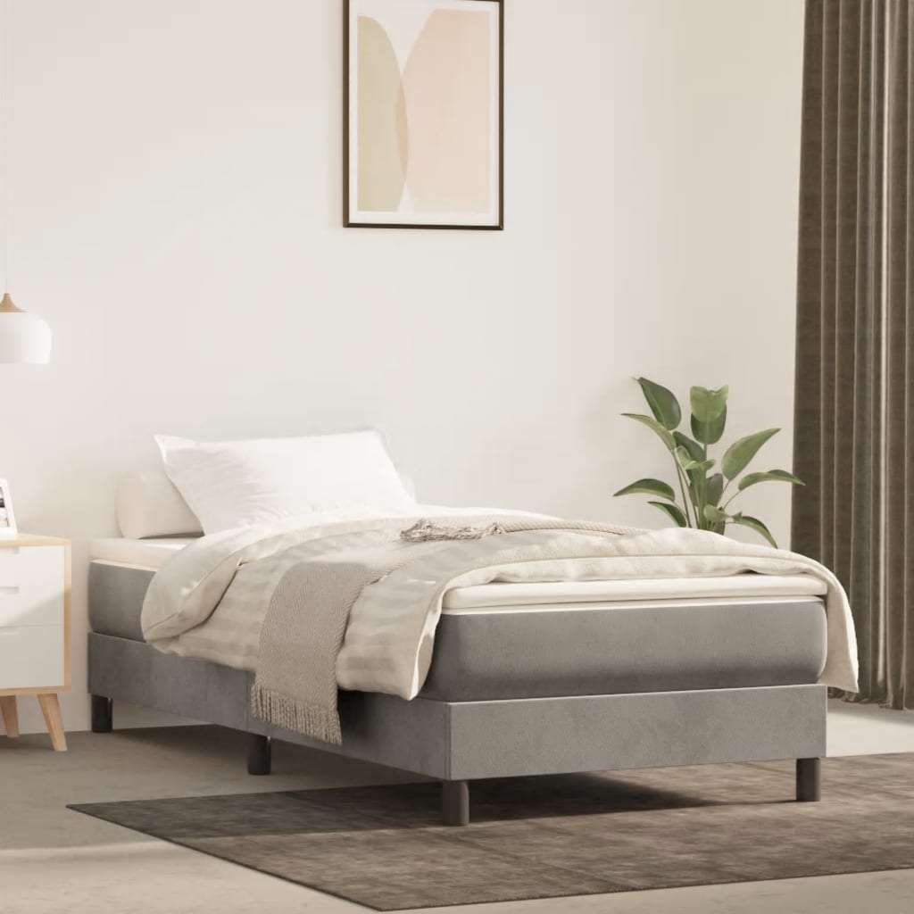 Pocket spring mattress light grey 100x210x20 cm velvet