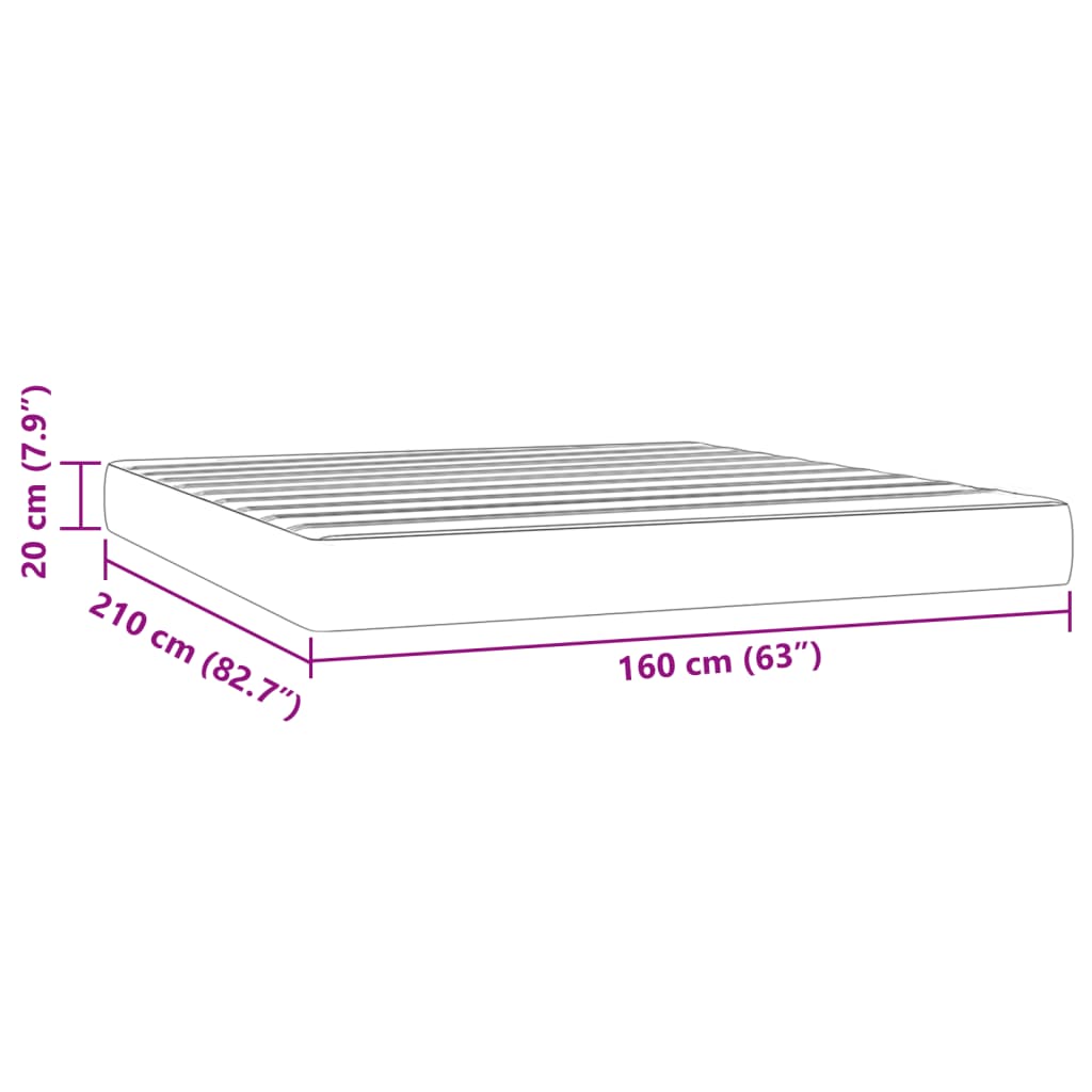 Pocket spring mattress light grey 160x210x20 cm velvet