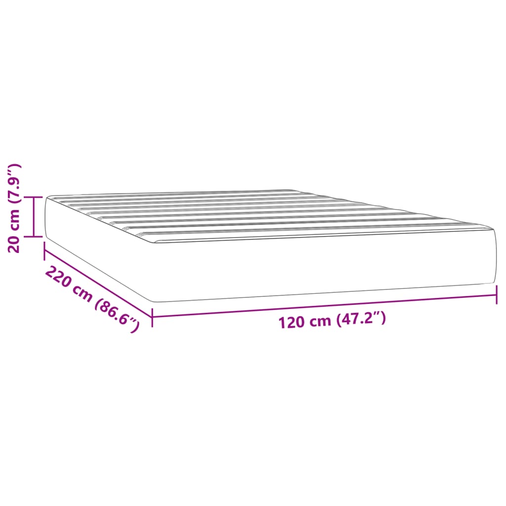 Pocket spring mattress light grey 120x220x20 cm velvet