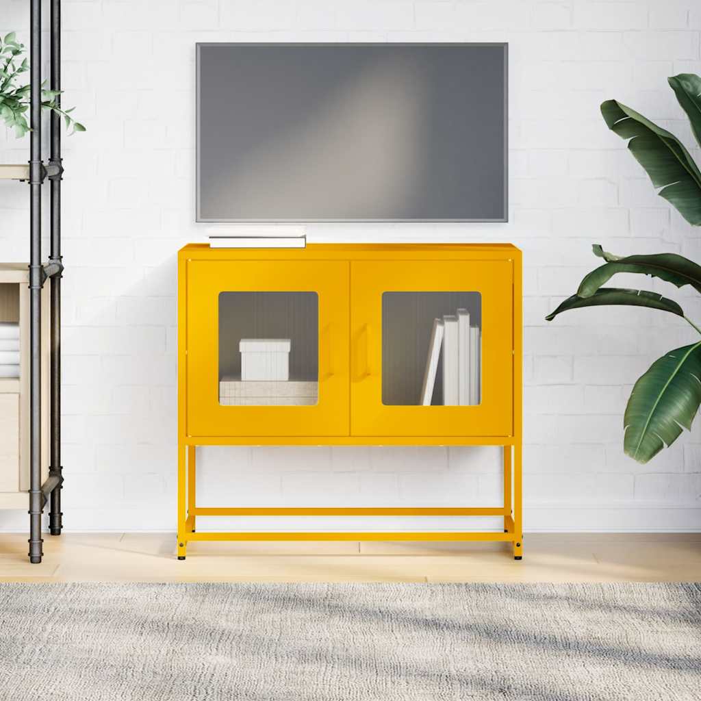 Meuble TV jaune moutarde 68x39x60,5 cm en acier laminé à froid
