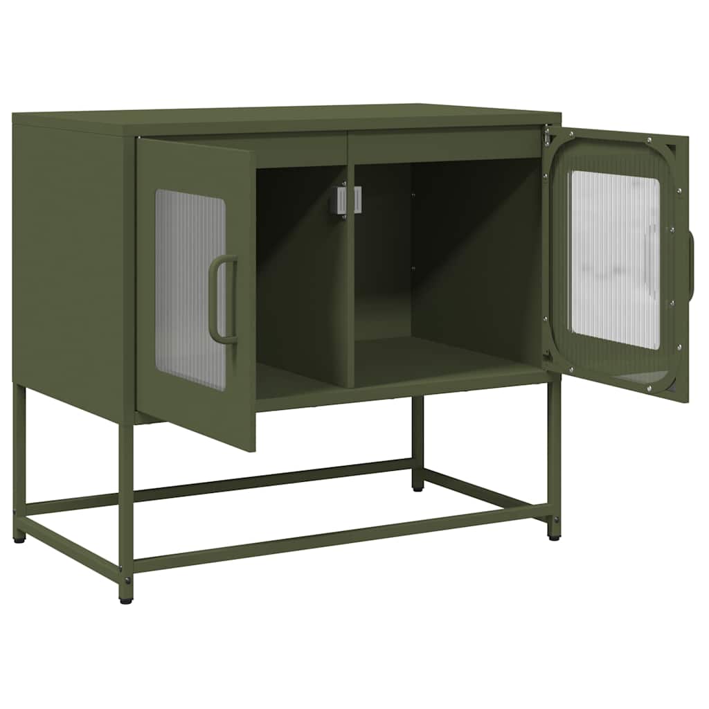 Meuble TV vert olive 68x39x60,5 cm en acier laminé à froid