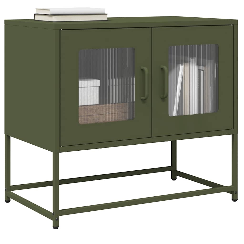 Meuble TV vert olive 68x39x60,5 cm en acier laminé à froid