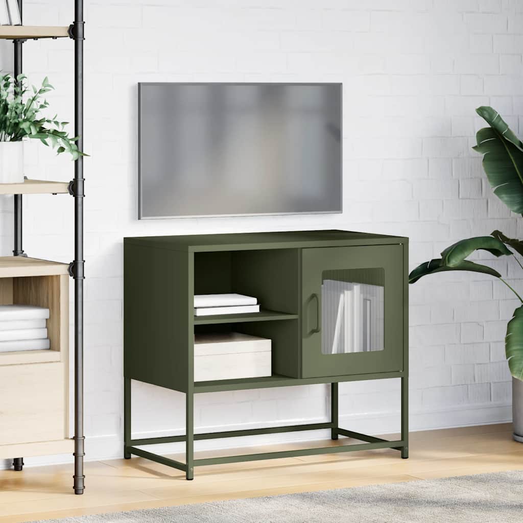 Meuble TV vert olive 68x39x60,5 cm en acier