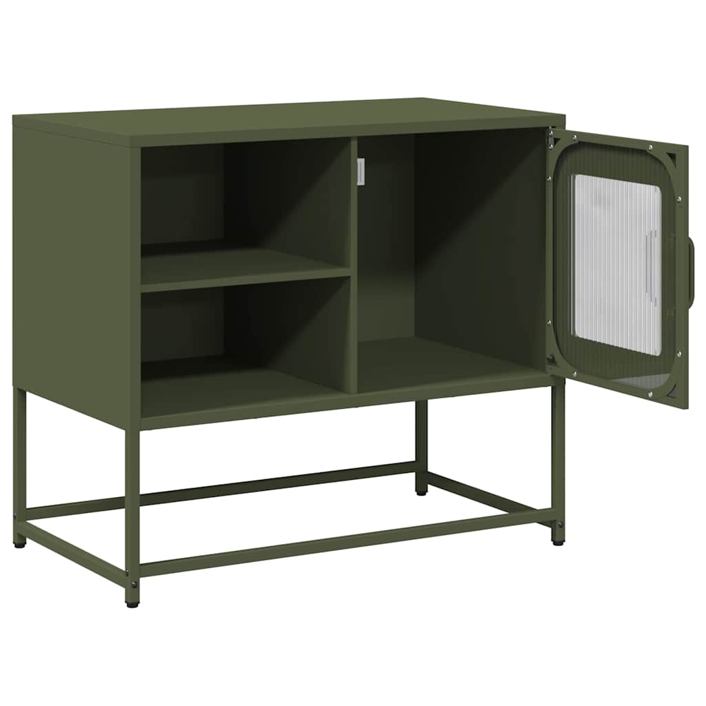 Meuble TV vert olive 68x39x60,5 cm en acier