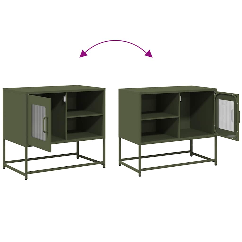 Meuble TV vert olive 68x39x60,5 cm en acier