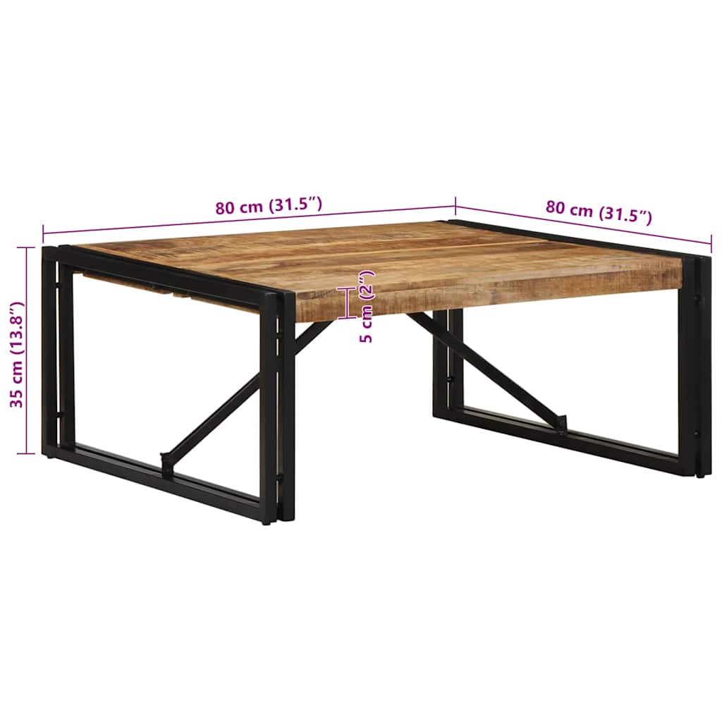 Table basse 80x80x35 cm en bois de manguier massif brut