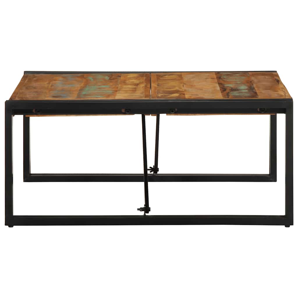 Table basse multicolore 80x80x35 cm bois de récupération bois massif