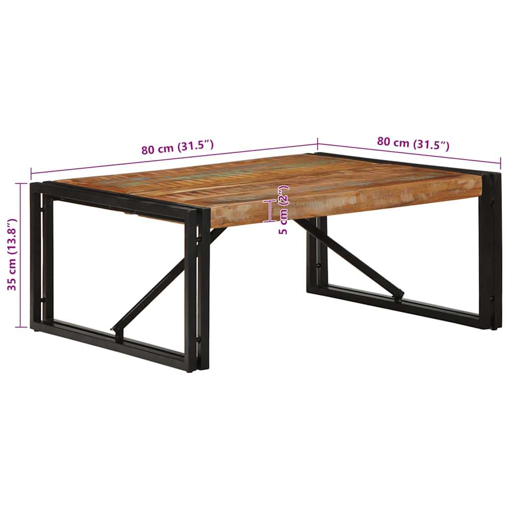 Table basse multicolore 80x80x35 cm bois de récupération bois massif