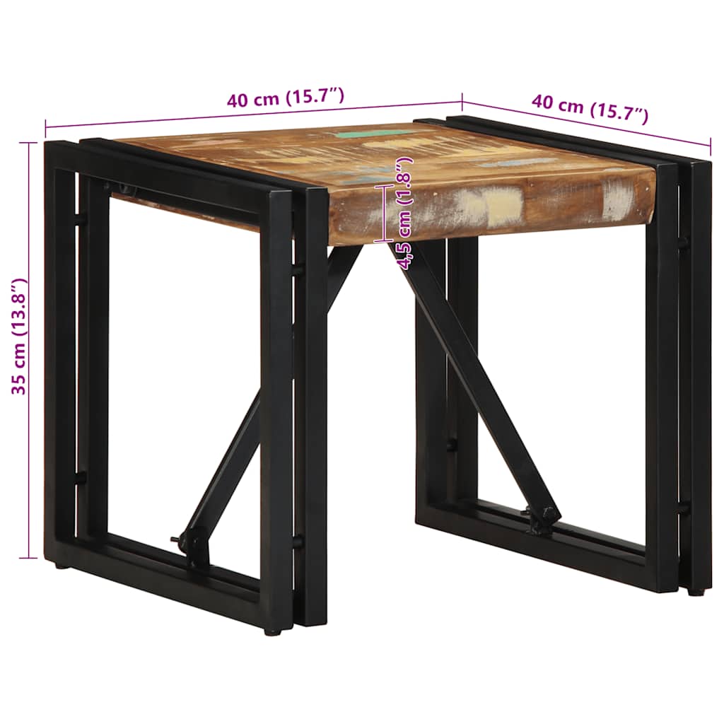 Table basse multicolore 40x40x35 cm bois de récupération bois massif